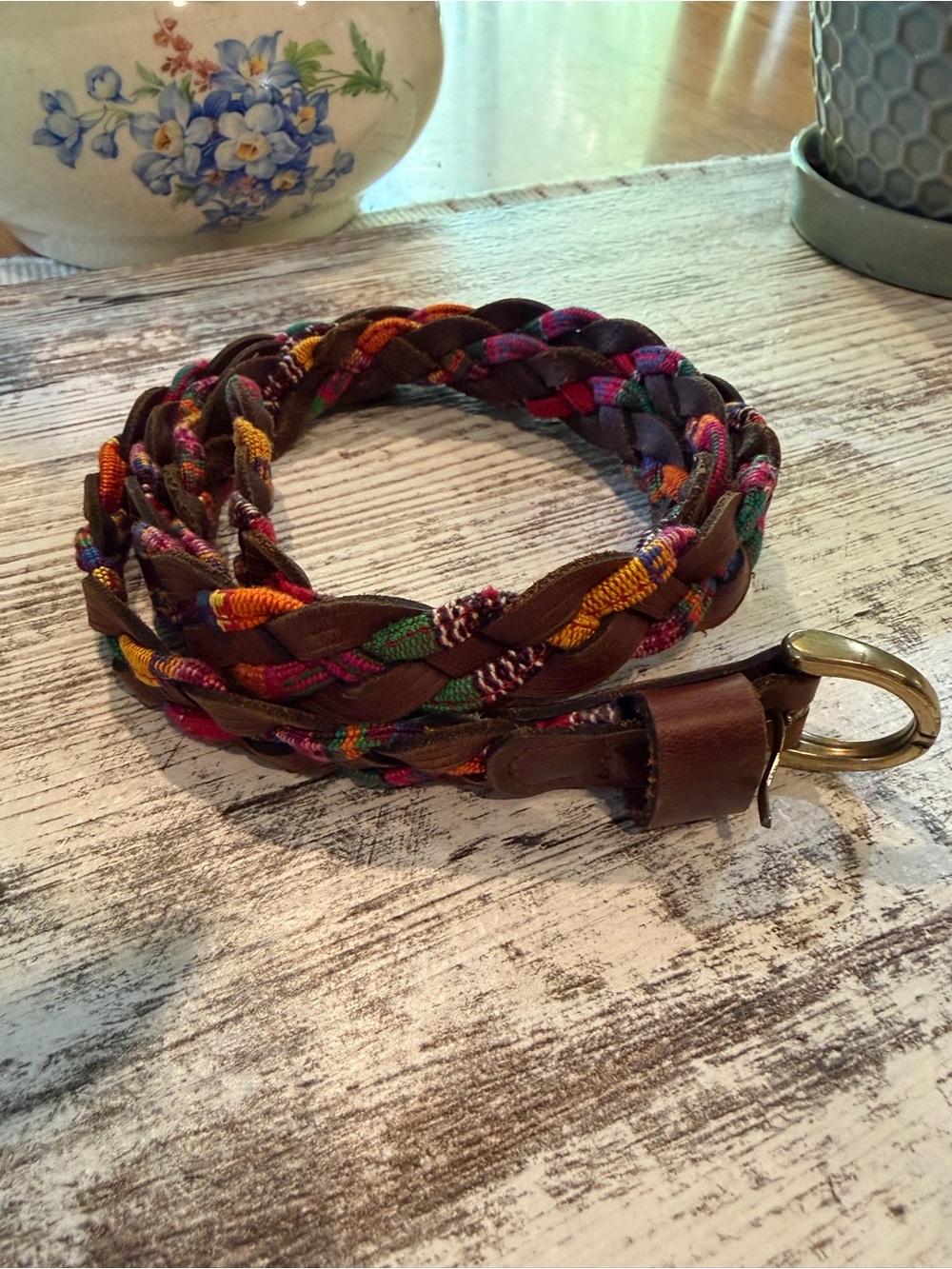 Boho Leather & Cotton Braided Belt